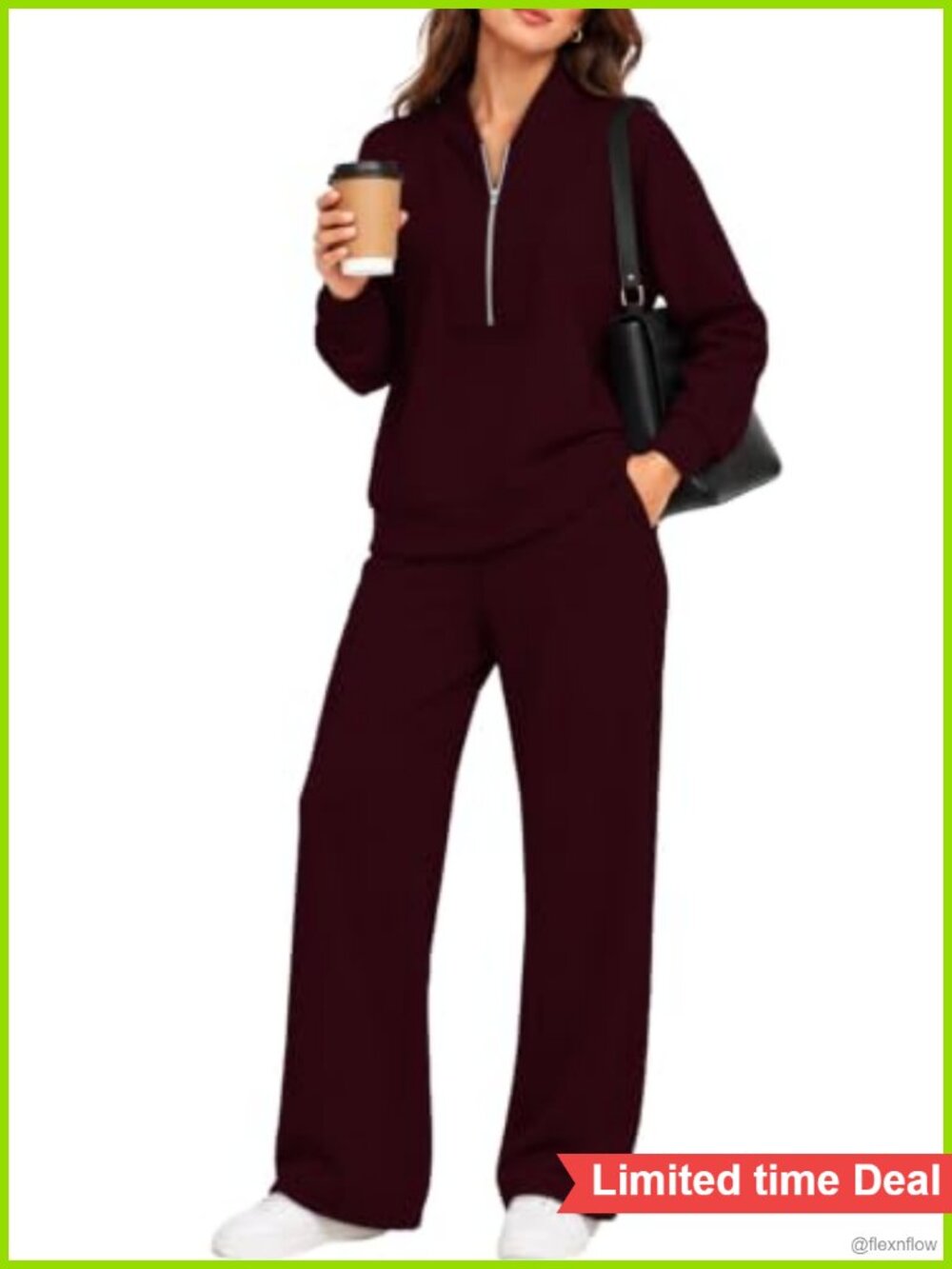 Womens 2 Piece Outfit Half Zip Sweatshirt Wide Leg Drawstring Pant Set